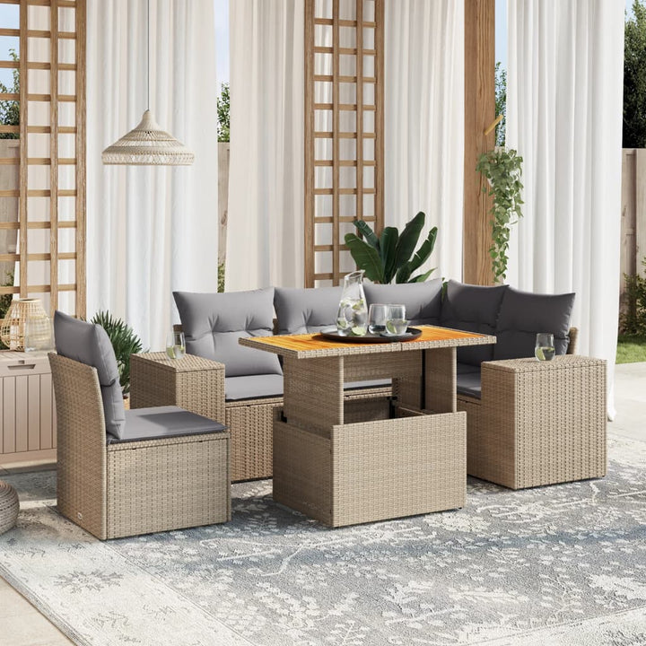 Set Mobilier De Grădină Cu Perne, 6 Piese, , Poliratan