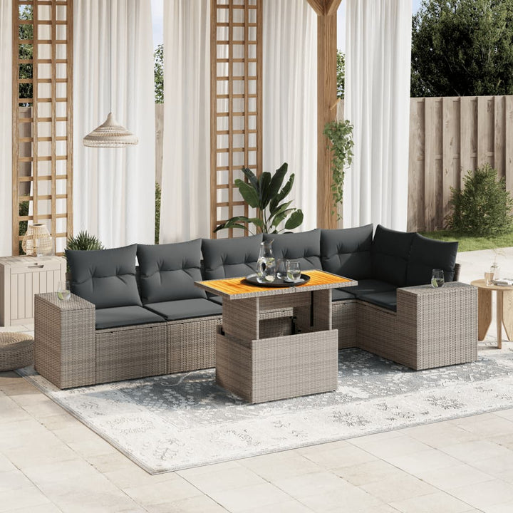 Set Canapele De Grădină Cu Perne, 7 Piese, , Poliratan