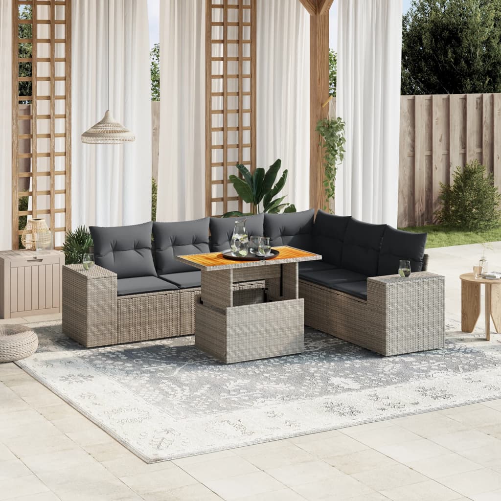 Set Canapele De Grădină Cu Perne, 7 Piese, , Poliratan