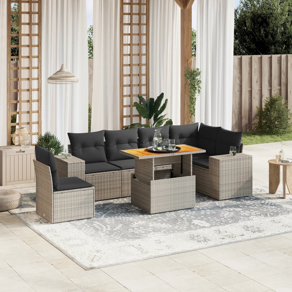 Set Canapele De Grădină Cu Perne, 7 Piese, , Poliratan