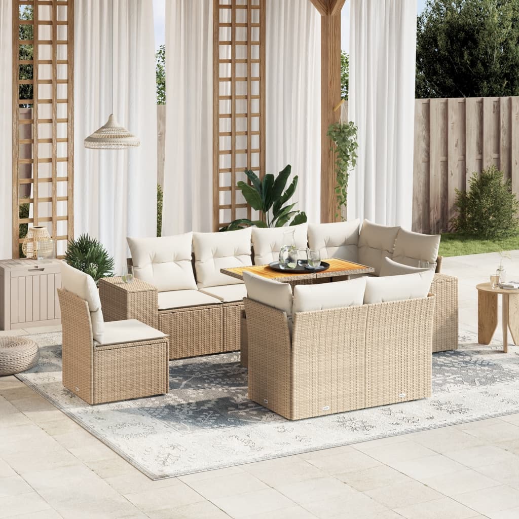 Set Mobilier De Grădină Cu Perne, 9 Piese, , Poliratan