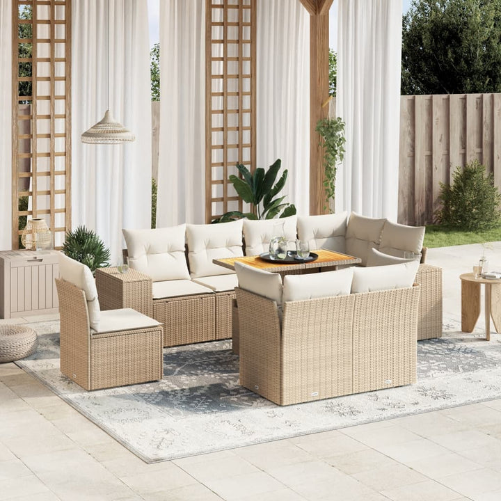 Set Mobilier De Grădină Cu Perne, 9 Piese, , Poliratan