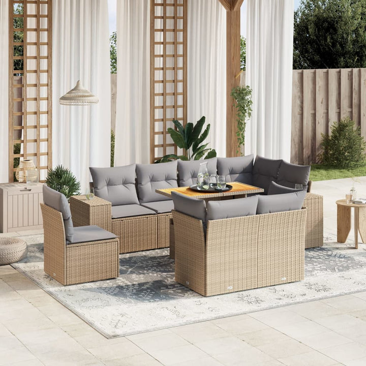 Set Mobilier De Grădină Cu Perne, 9 Piese, , Poliratan