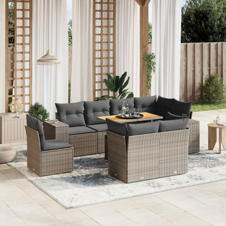 Set Mobilier De Grădină Cu Perne, 9 Piese, , Poliratan
