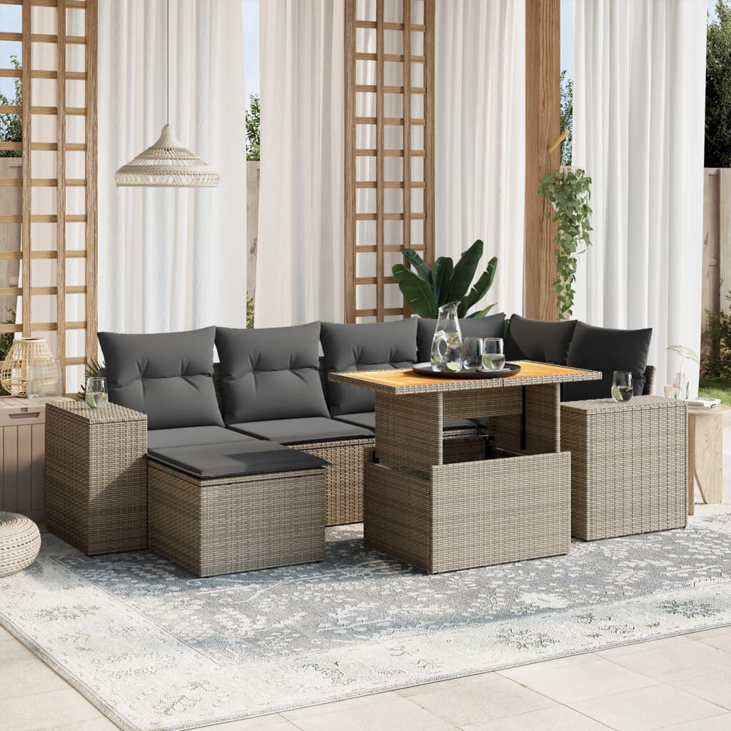 Set Canapele De Grădină Cu Perne, 7 Piese, , Poliratan