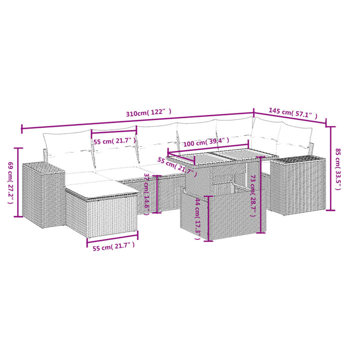 Set Mobilier De Grădină Cu Perne, 8 Piese, , Poliratan