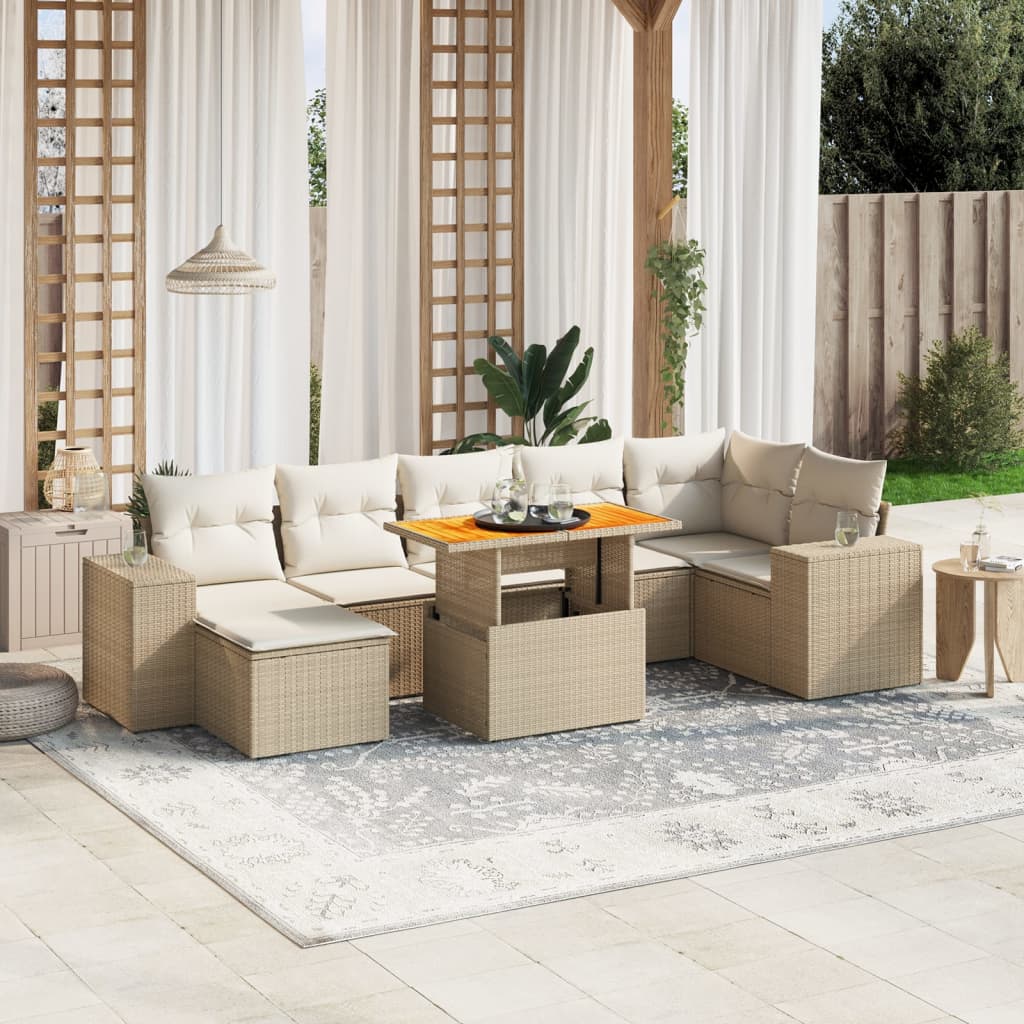Set Mobilier De Grădină Cu Perne, 8 Piese, , Poliratan