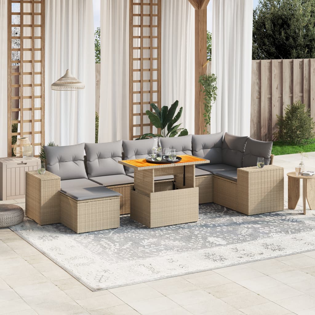 Set Mobilier De Grădină Cu Perne, 8 Piese, , Poliratan