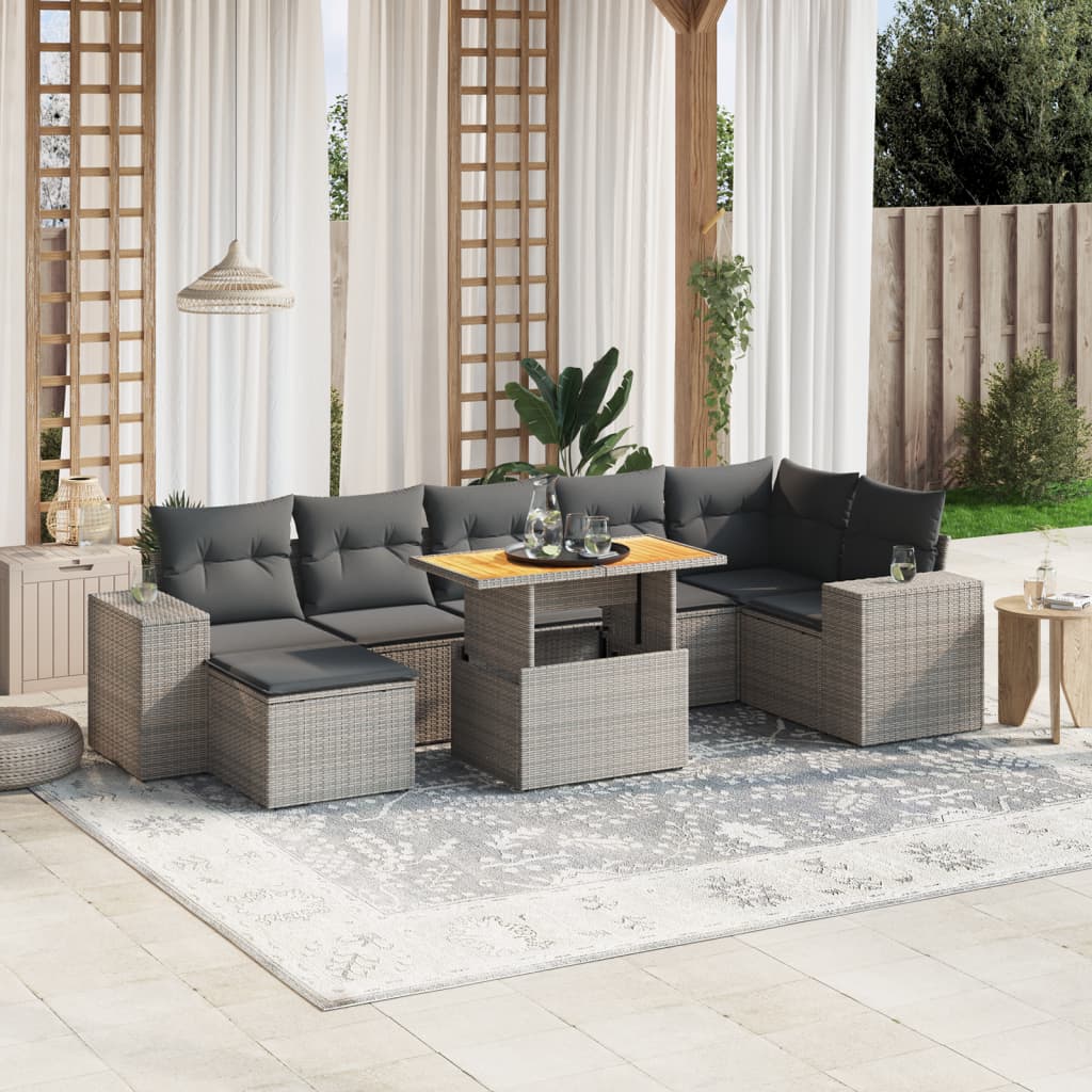 Set Mobilier De Grădină Cu Perne, 8 Piese, , Poliratan