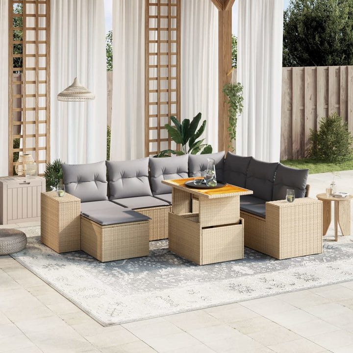 Set Mobilier De Grădină Cu Perne, 8 Piese, , Poliratan