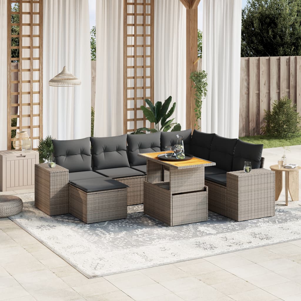 Set Mobilier De Grădină Cu Perne, 8 Piese, , Poliratan
