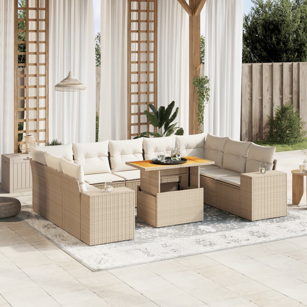 Set Mobilier De Grădină Cu Perne, 10 Piese, Gri, Poliratan