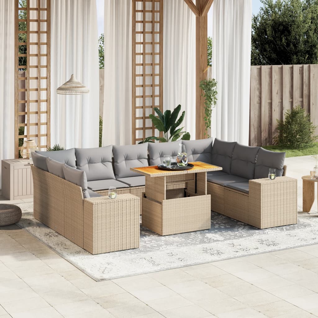 Set Mobilier De Grădină Cu Perne, 10 Piese, Gri, Poliratan