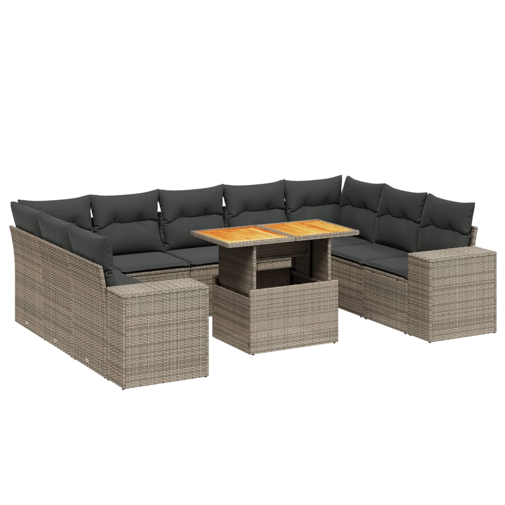 Set Mobilier De Grădină Cu Perne, 10 Piese, Gri, Poliratan