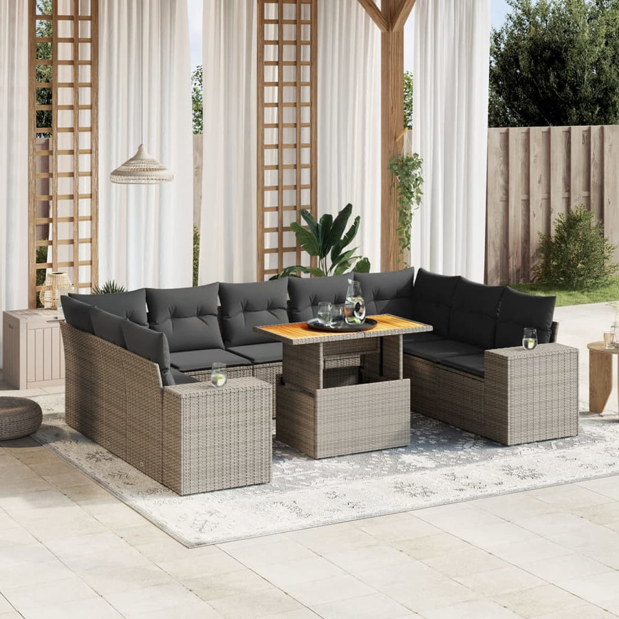 Set Mobilier De Grădină Cu Perne, 10 Piese, Gri, Poliratan