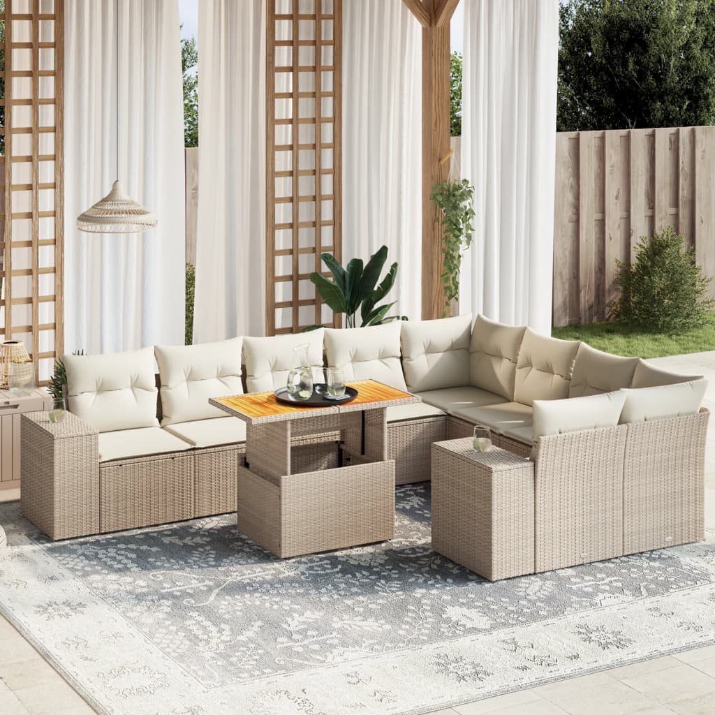 Set Mobilier De Grădină Cu Perne, 10 Piese, Gri, Poliratan