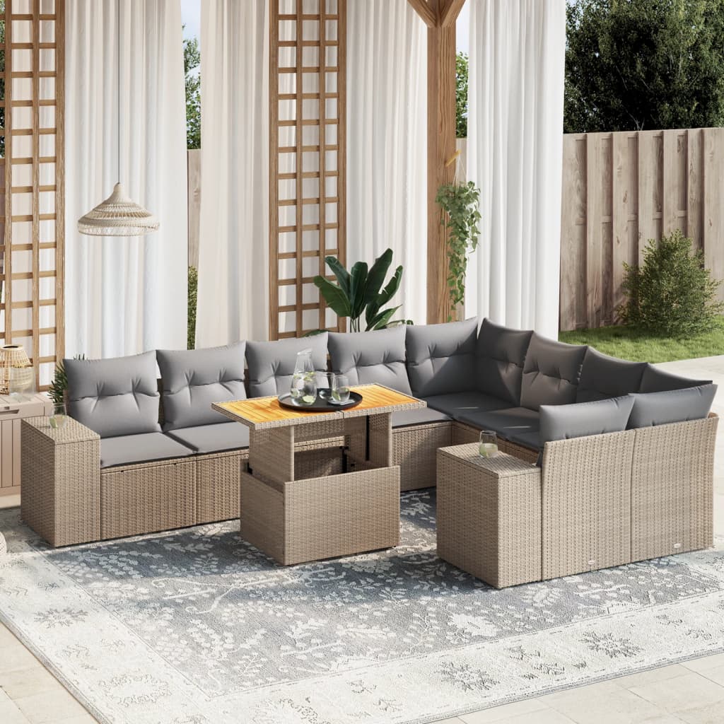 Set Mobilier De Grădină Cu Perne, 10 Piese, Gri, Poliratan