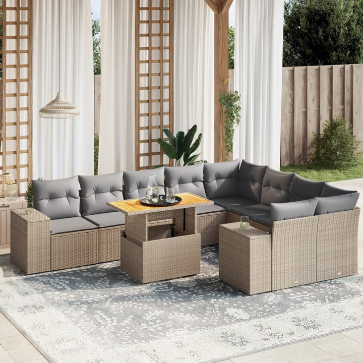 Set Mobilier De Grădină Cu Perne, 10 Piese, Gri, Poliratan