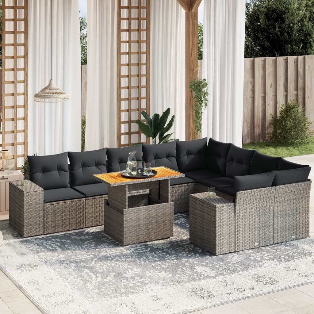 Set Mobilier De Grădină Cu Perne, 10 Piese, Gri, Poliratan