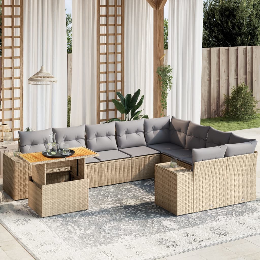 Set Mobilier De Grădină Cu Perne, 10 Piese, Gri, Poliratan