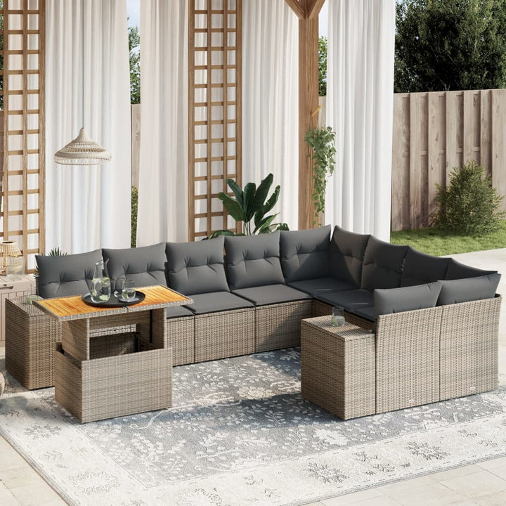 Set Mobilier De Grădină Cu Perne, 10 Piese, Gri, Poliratan