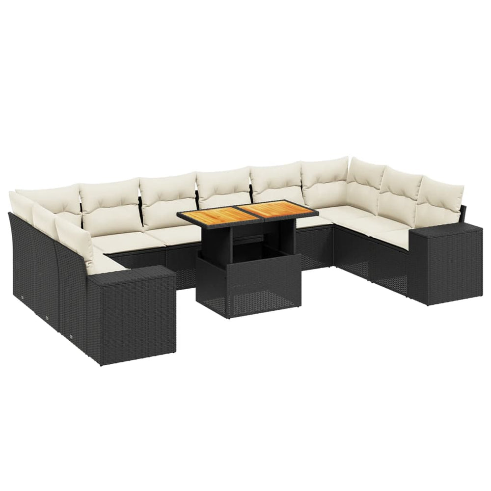 Set Canapele De Grădină Cu Perne, 11 Piese, Negru, Poliratan