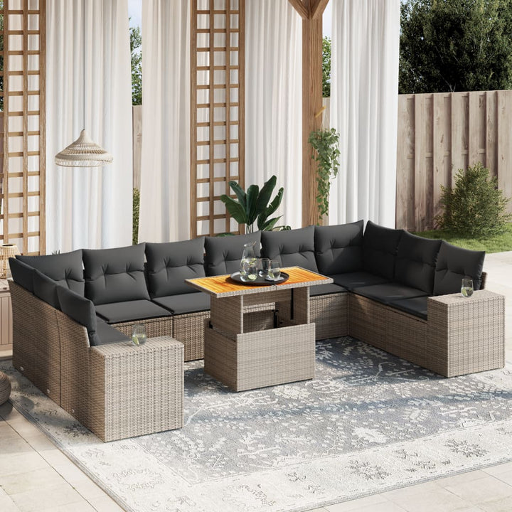 Set Canapele De Grădină Cu Perne, 11 Piese, Negru, Poliratan