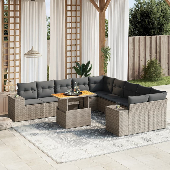 Set Canapele De Grădină Cu Perne, 11 Piese, Negru, Poliratan