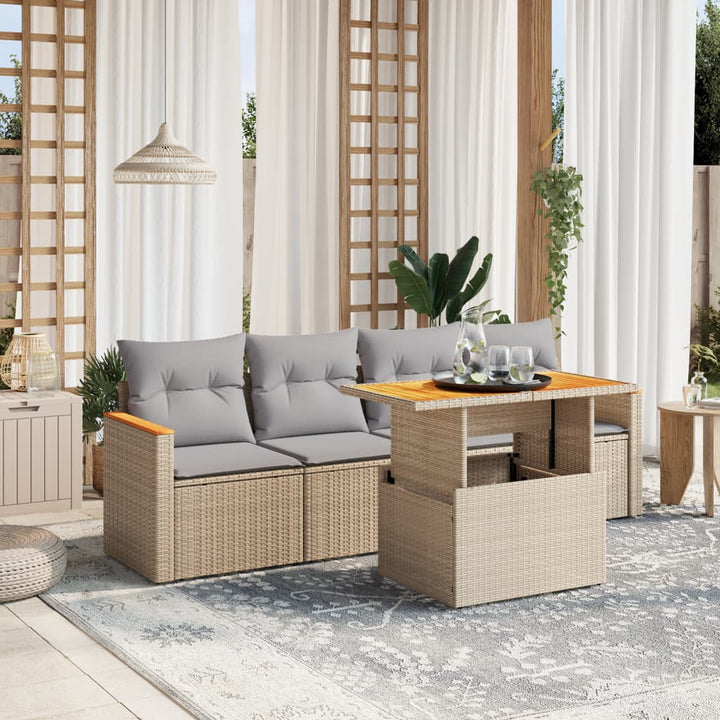 Set Canapea De Grădină Cu Perne, 5 Piese, , Poliratan