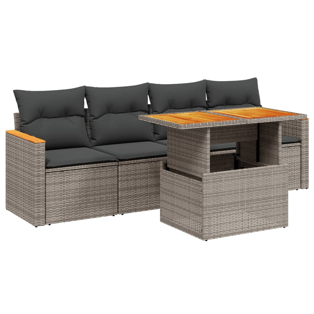 Set Canapea De Grădină Cu Perne, 5 Piese, , Poliratan
