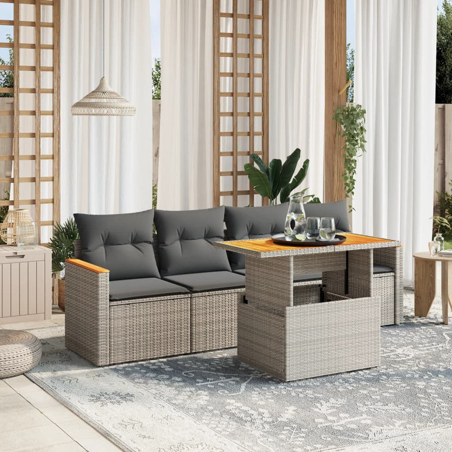 Set Canapea De Grădină Cu Perne, 5 Piese, , Poliratan
