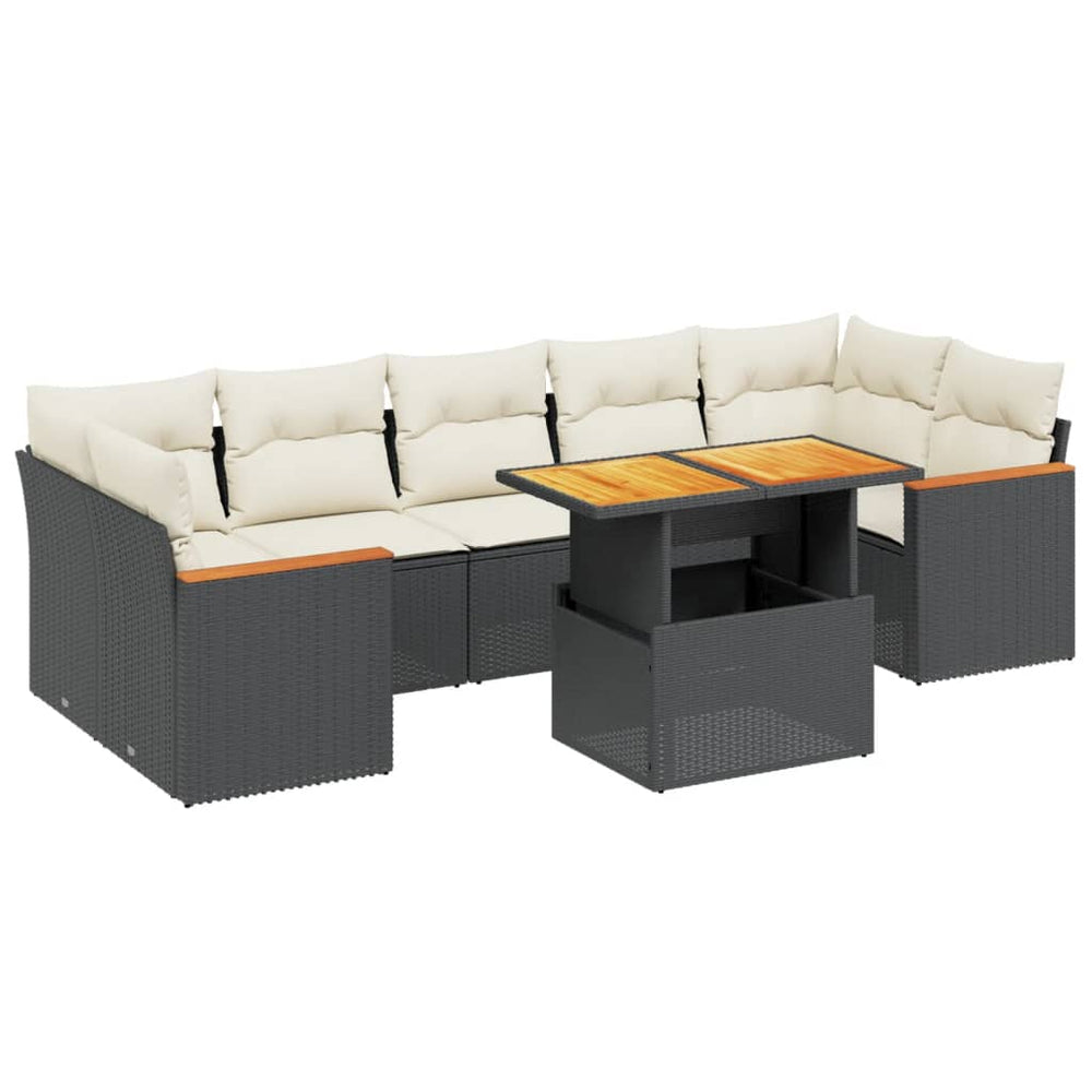 Set Mobilier De Grădină Cu Perne, 8 Piese, Negru, Poliratan