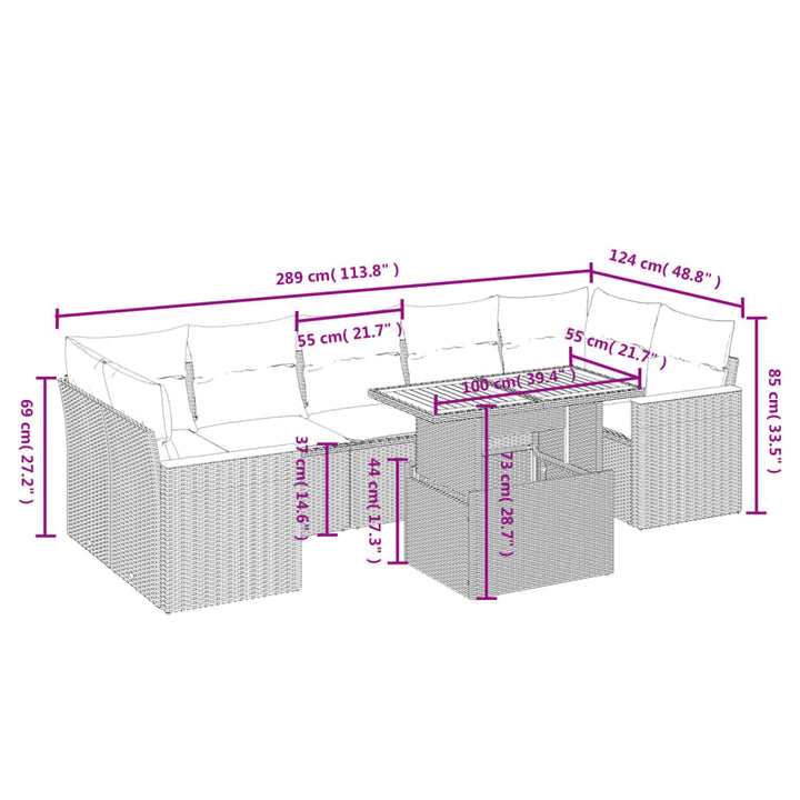Set Mobilier De Grădină Cu Perne, 8 Piese, Negru, Poliratan