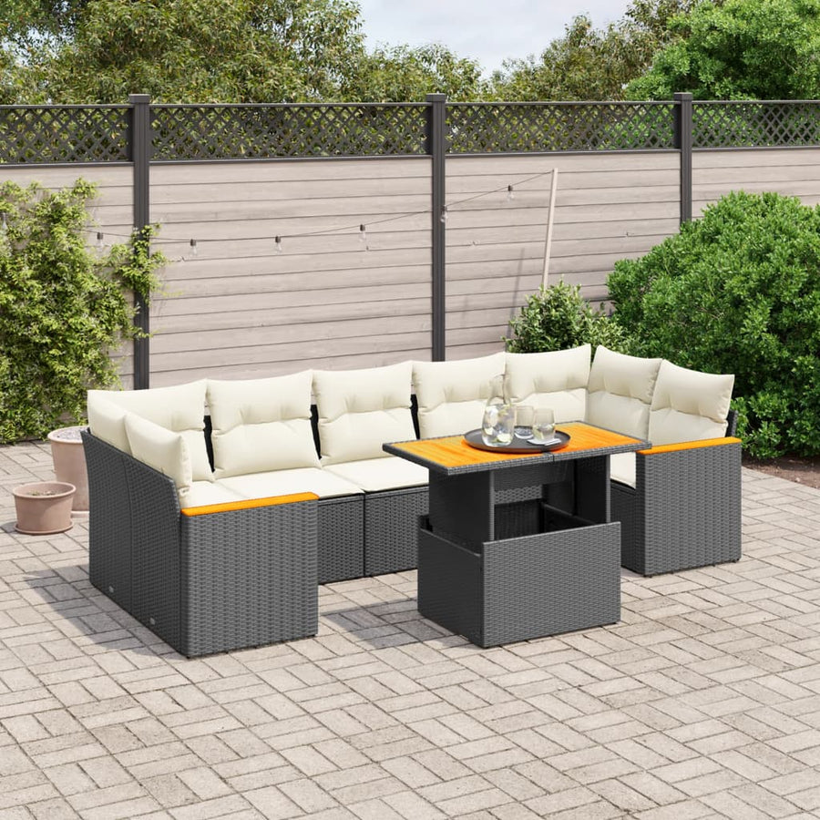 Set Mobilier De Grădină Cu Perne, 8 Piese, Negru, Poliratan