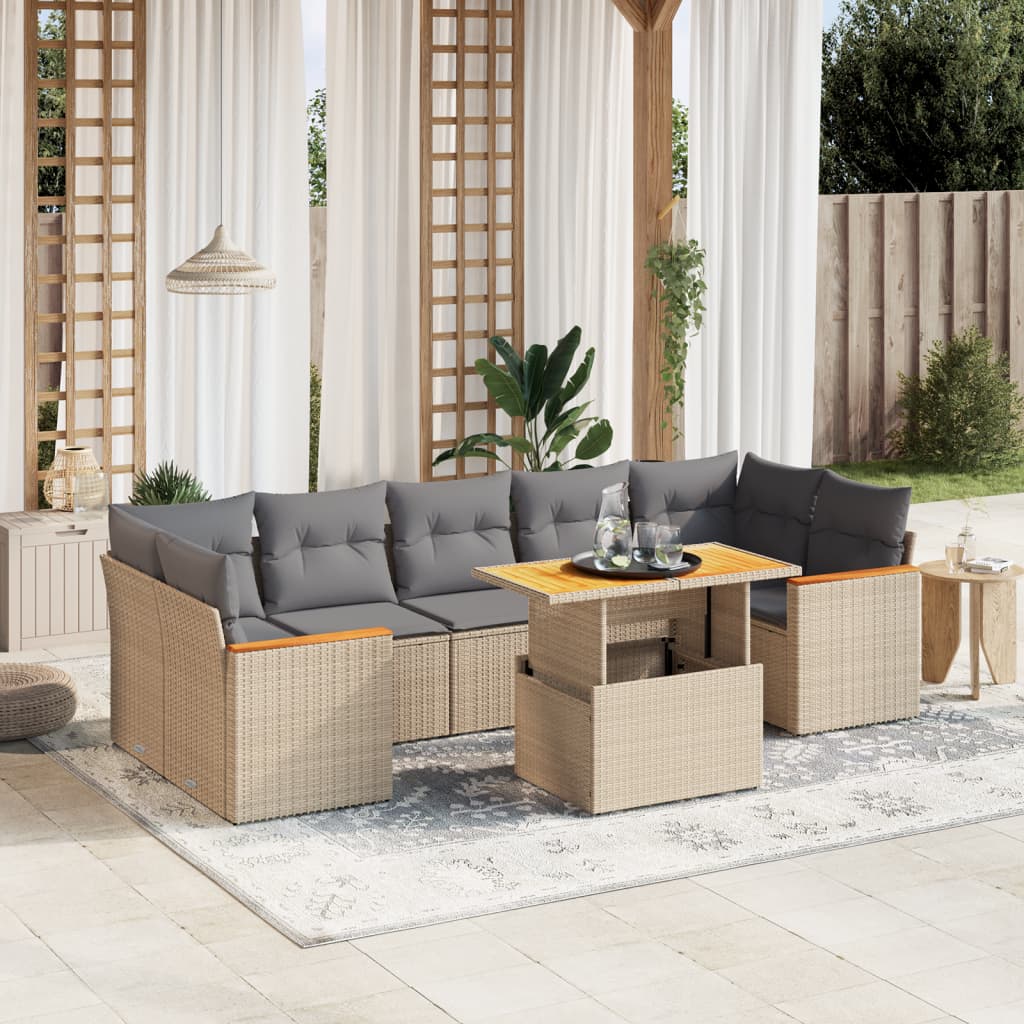 Set Mobilier De Grădină Cu Perne, 8 Piese, Negru, Poliratan