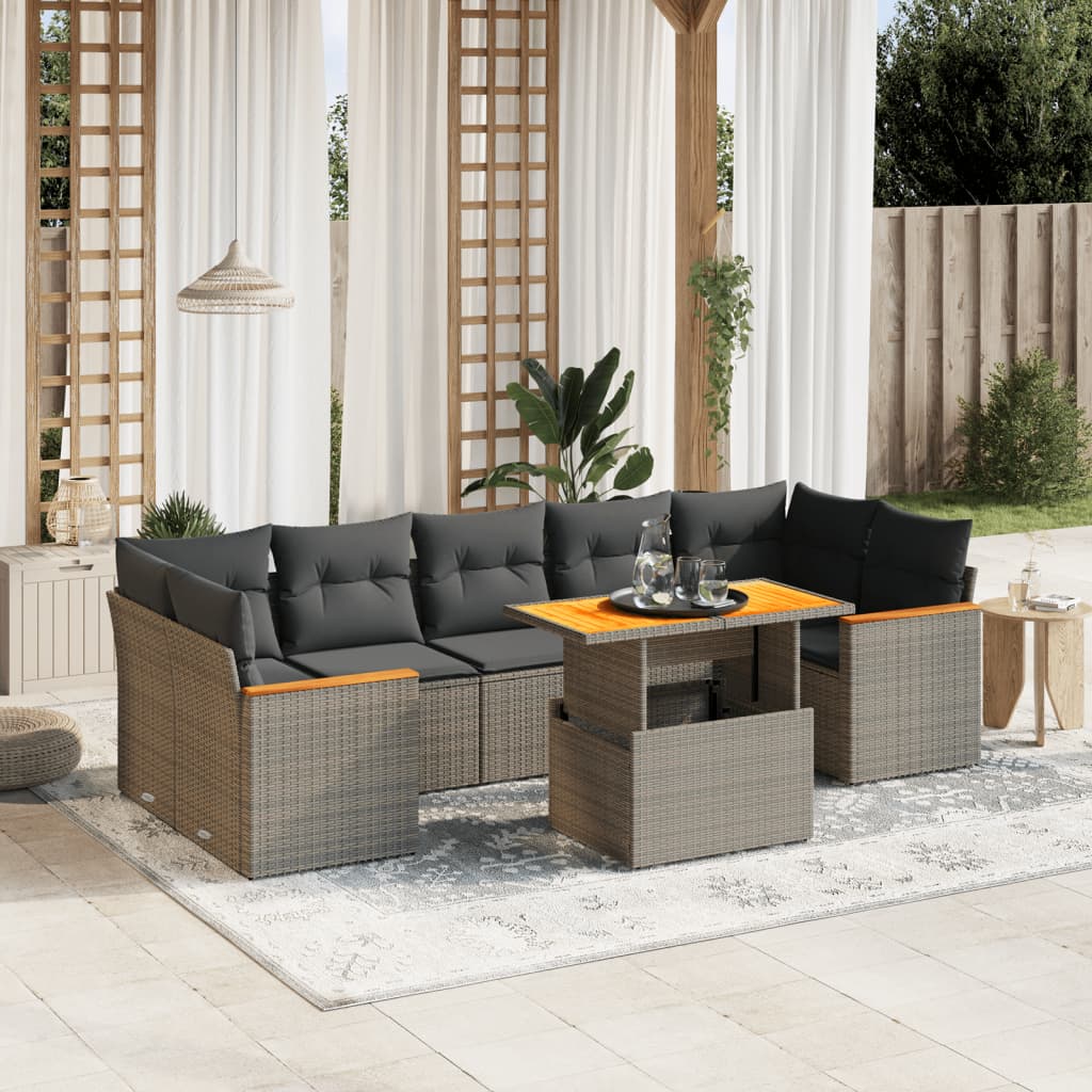 Set Mobilier De Grădină Cu Perne, 8 Piese, Negru, Poliratan