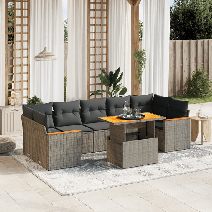 Set Mobilier De Grădină Cu Perne, 8 Piese, Negru, Poliratan