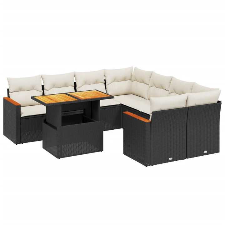 Set Mobilier De Grădină Cu Perne, 9 Piese, Negru, Poliratan