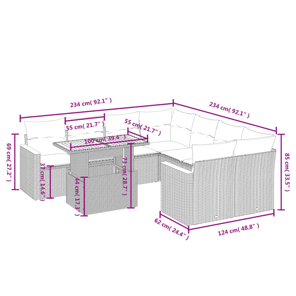 Set Mobilier De Grădină Cu Perne, 9 Piese, Negru, Poliratan