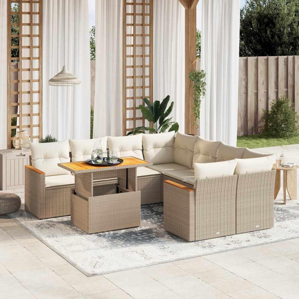Set Mobilier De Grădină Cu Perne, 9 Piese, Negru, Poliratan