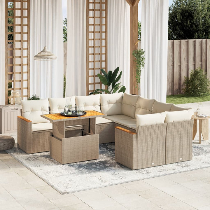Set Mobilier De Grădină Cu Perne, 9 Piese, Negru, Poliratan