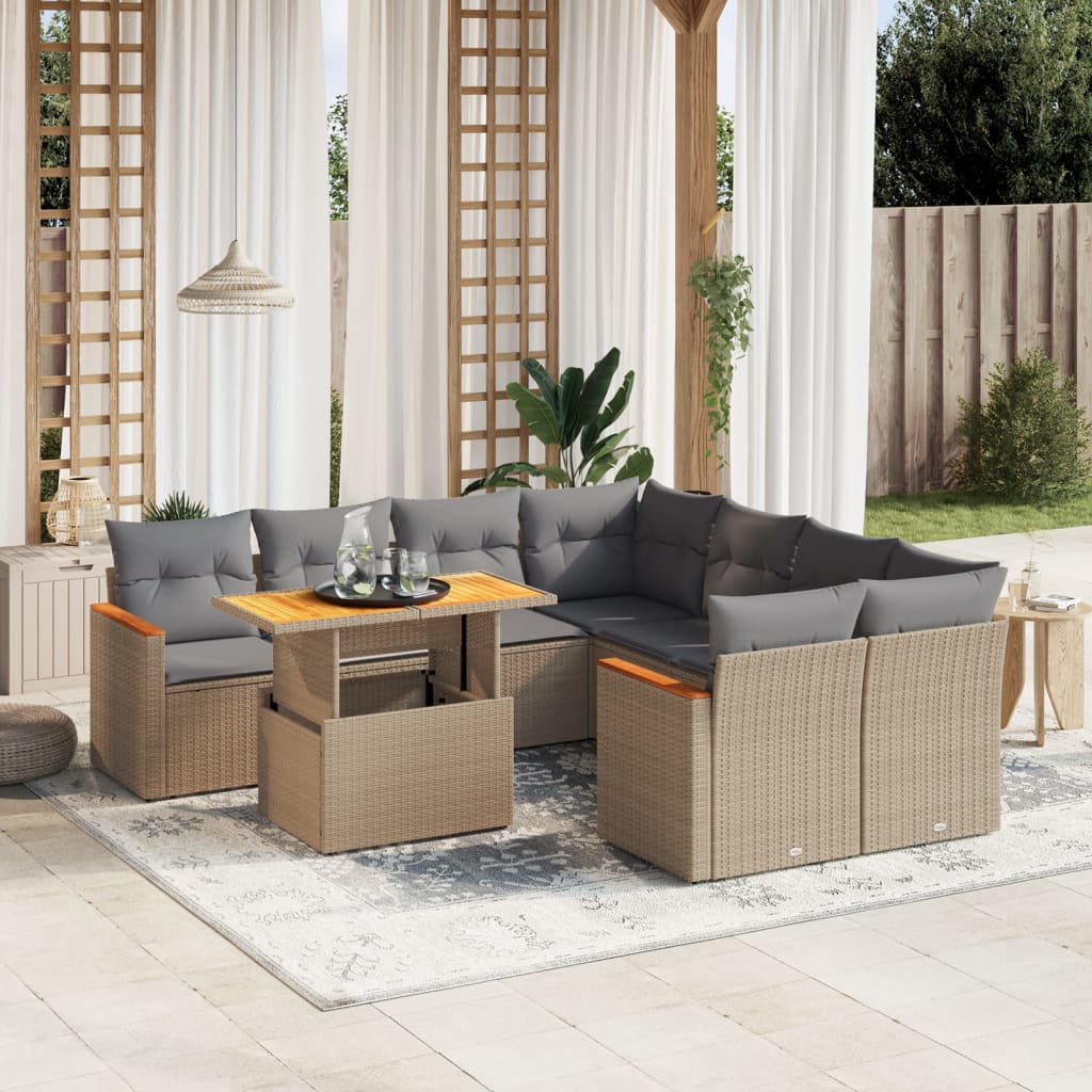 Set Mobilier De Grădină Cu Perne, 9 Piese, Negru, Poliratan