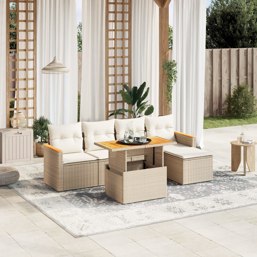 Set Mobilier Grădină Cu Perne, 6 Piese, , Poliratan
