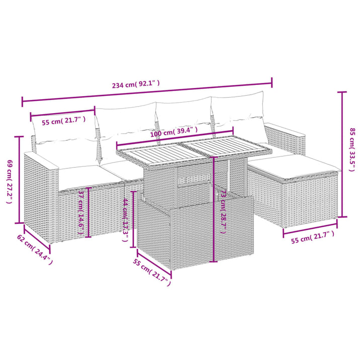 Set Mobilier Grădină Cu Perne, 6 Piese, , Poliratan