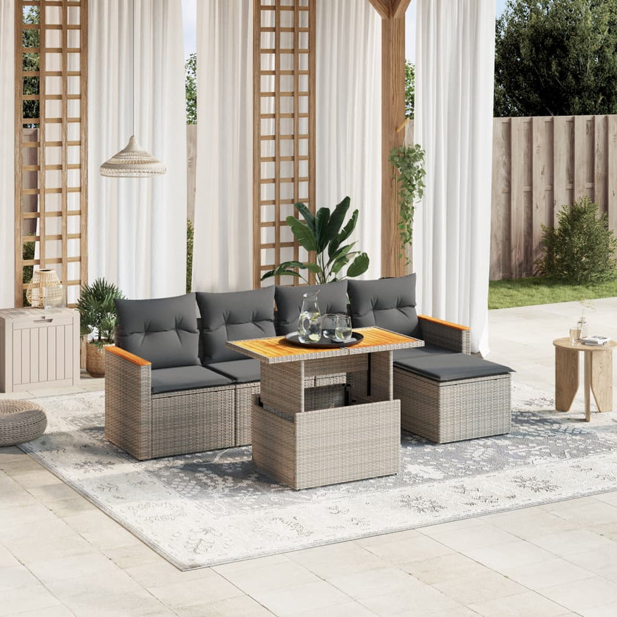 Set Mobilier Grădină Cu Perne, 6 Piese, , Poliratan