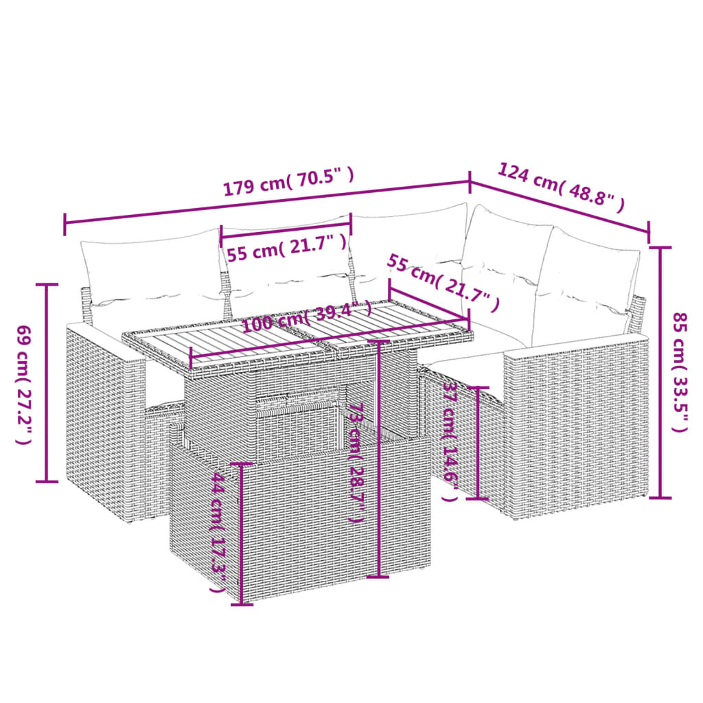Set Mobilier De Grădină Cu Perne, 5 Piese, , Poliratan