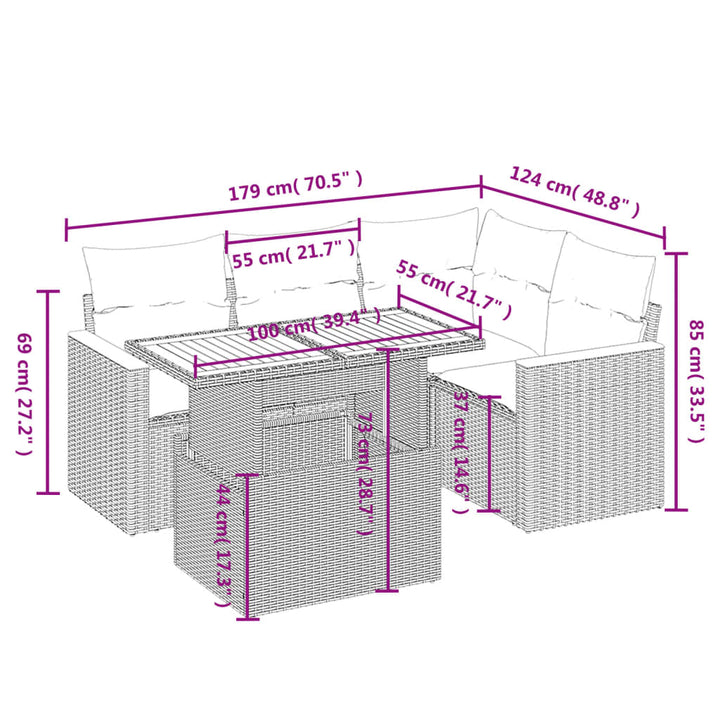 Set Mobilier De Grădină Cu Perne, 5 Piese, , Poliratan