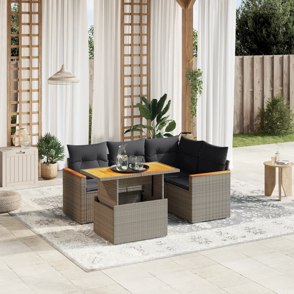 Set Mobilier De Grădină Cu Perne, 5 Piese, , Poliratan
