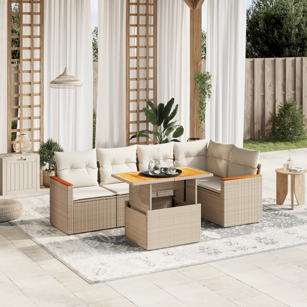 Set Mobilier Grădină Cu Perne, 6 Piese, , Poliratan