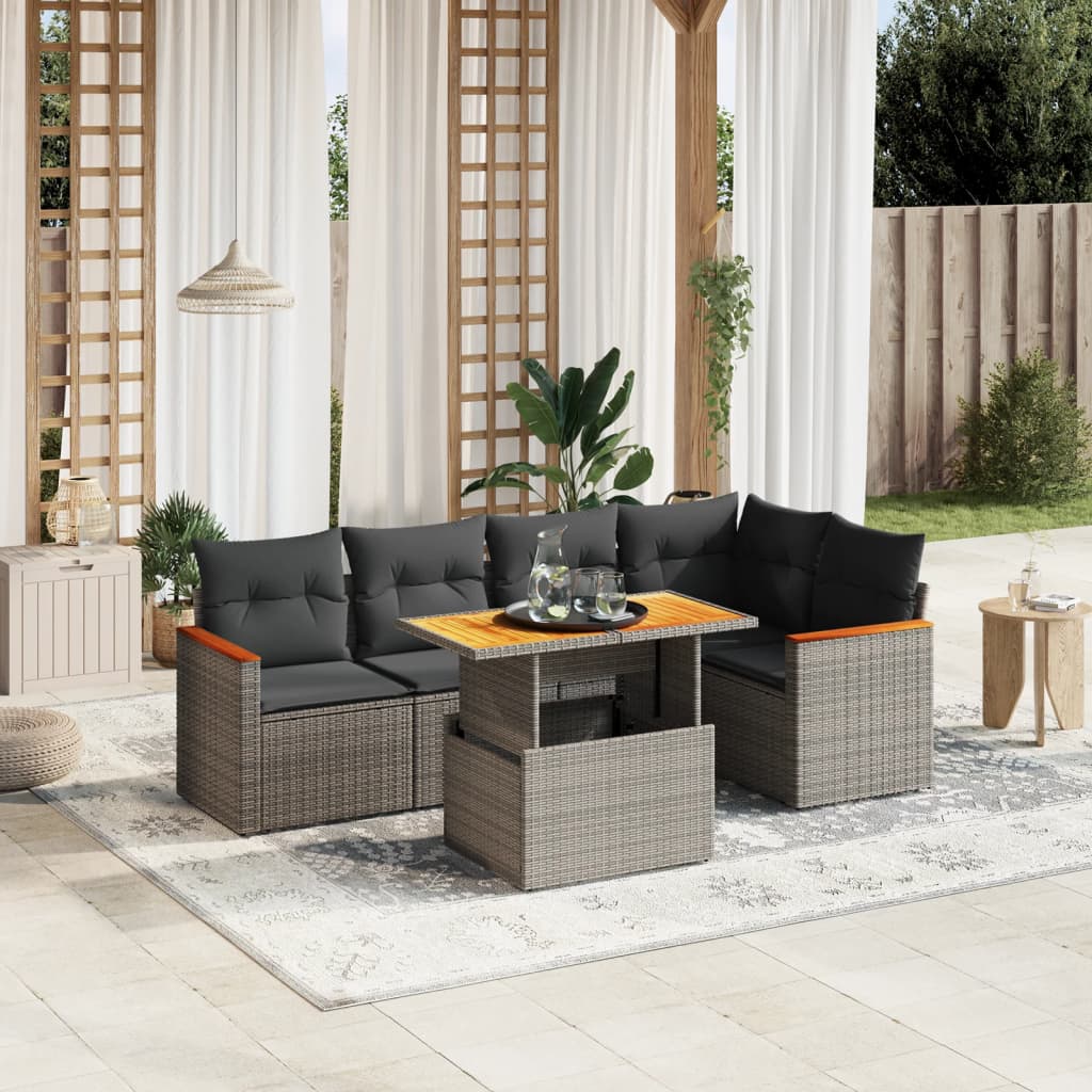 Set Mobilier Grădină Cu Perne, 6 Piese, , Poliratan